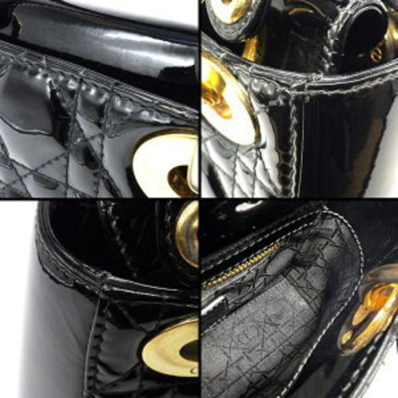 Dior Shoulder Bag Lady Mini Black Cannage Patent Calfskin Cowhide - Picture 8 of 11
